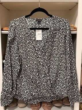 Nordstrom Black and White Dotted Wrap-Front Blouse